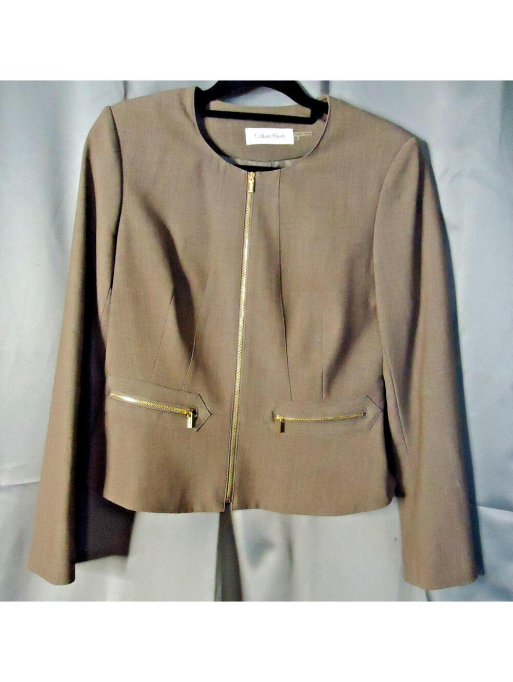 Calvin Klein Peplum Full Zip Career Blazer Womens size 8 Brown Professional